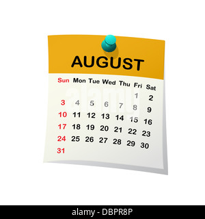 2014 foglio di carta il calendario per il mese di agosto. Foto Stock