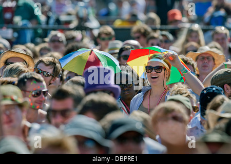 Glastonbury Festival 2013 - Ventole a prestazioni di Noè e la balena sull'altro stadio. Foto Stock