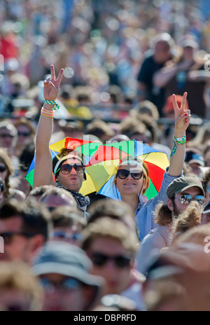 Glastonbury Festival 2013 - Ventole a prestazioni di Noè e la balena sull'altro stadio. Foto Stock