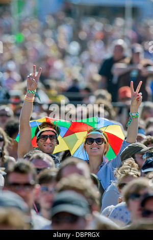 Glastonbury Festival 2013 - Ventole a prestazioni di Noè e la balena sull'altro stadio. Foto Stock