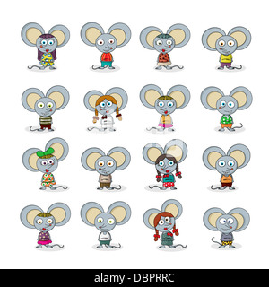 Mouse divertente cartoon set contro il bianco Foto Stock
