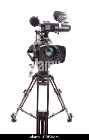 Professional Digital TV HD e fotocamera treppiede isolato su uno sfondo bianco. Foto Stock