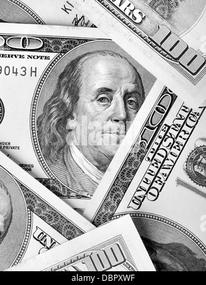 Franklin's ritratto su fatture del dollaro close-up Foto Stock