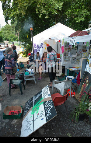 Balcombe, West Sussex, Regno Unito. 03 Ago, 2013.protestare contro Fracking e Cuadrilla la perforazione esplorativa per olio e gas Credit: Prixnews/Alamy Live News Foto Stock