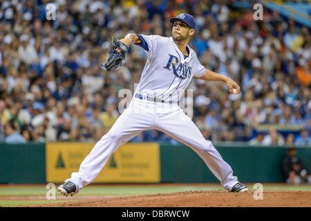 3 agosto 2013 - San Pietroburgo, FL, Stati Uniti d'America: Tampa Bay Rays a partire lanciatore David Price (14) durante il Major League Baseball gioco d'azione tra i San Francisco Giants e il Tampa Bay Rays al Tropicana Campo in St Petersburg, FL. Foto Stock