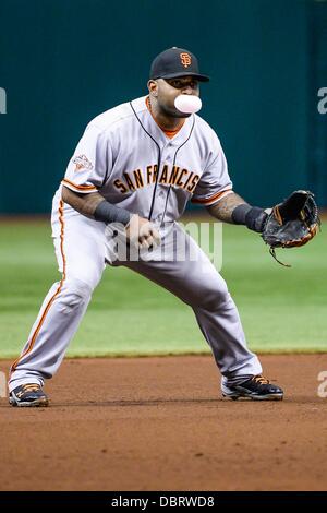 3 agosto 2013 - San Pietroburgo, FL, Stati Uniti d'America: San Francisco Giants terzo baseman Pablo Sandoval (48) durante il Major League Baseball gioco d'azione tra i San Francisco Giants e il Tampa Bay Rays al Tropicana Campo in St Petersburg, FL. Foto Stock