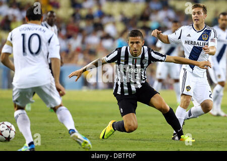 Los Angeles, California, USA. Il 3° agosto 2013. Il 3 agosto 2013 a Los Angeles, California: Juventus blocchi durante il Match 6 del Guinness International Champions Cup Soccer Game tra Juventus e la galassia a Dodger Stadium il 3 agosto 2013 a Los Angeles, California. Rob Carmell/CSM/Alamy Live News Foto Stock