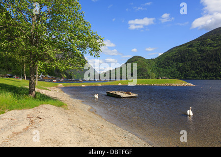 Lakeside leisure park sulle rive del lago Bandak e Telemark Canal in Dalen, Telemark, Norvegia e Scandinavia Foto Stock