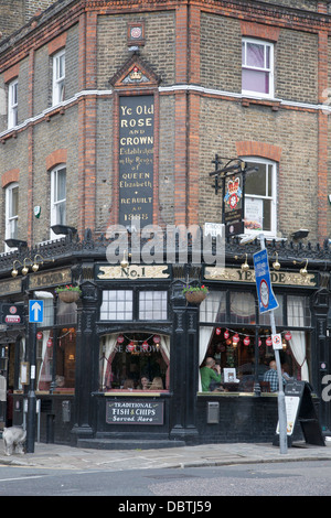 Ye Old Rose and Crown Pub, Greenwich; Londra; Inghilterra; Regno Unito Foto Stock