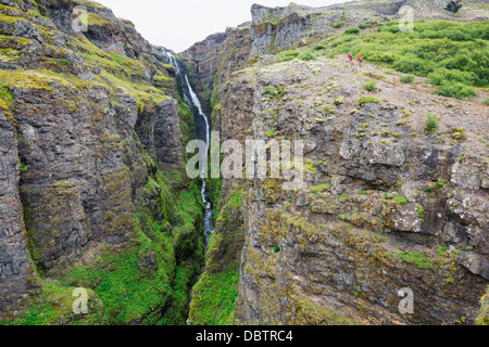 La cascata Glymur, Islanda più alti a 198m, Islanda, regioni polari Foto Stock