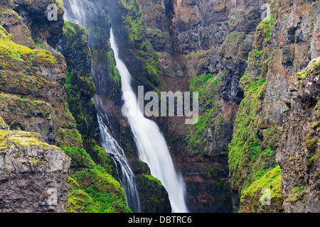 La cascata Glymur, Islanda più alti a 198m, Islanda, regioni polari Foto Stock