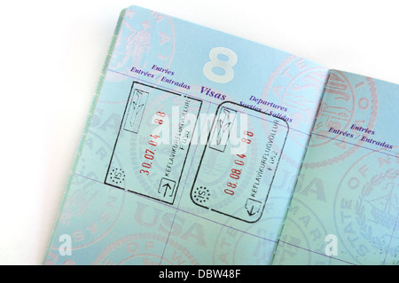 Visa francobolli / visti per l'Islanda nel passaporto americano Foto Stock