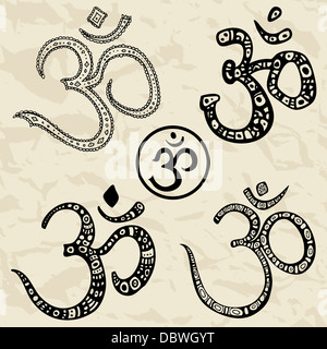 Ohm. Om Aum è simbolo. Disegnata a mano illustrazione. Foto Stock