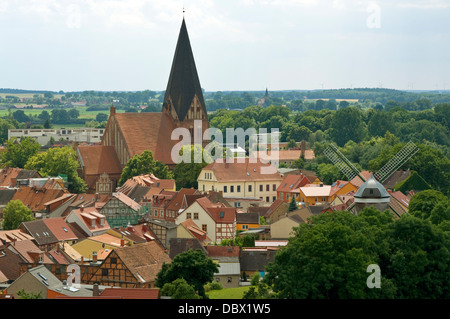 Roebel, vista dalla chiesa di St. Mary tower, Mecklenburg, Germania. Foto Stock