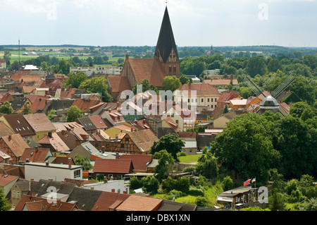 Roebel, vista dalla chiesa di St. Mary tower, Mecklenburg, Germania. Foto Stock