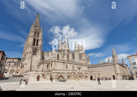 La Cattedrale di Burgos da Plaza del Rey San Fernando - Burgos, provincia di Burgos, Castiglia e León, Spagna Foto Stock