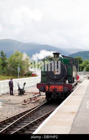 Motore a vapore "Braeriach' sul Strathspey linea di vapore, Scozia, a Aviemore Station Foto Stock