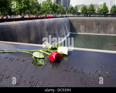 Rosso e rosa bianca su piscine riflettenti, New York City Foto Stock