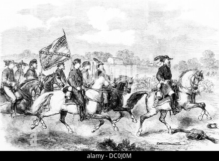 1800s 1860 1862 GENERALE CONFEDERATO JEB Stuart vicino CULPEPPER COURTHOUSE con i suoi soldati di cavalleria Foto Stock