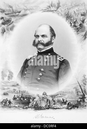 1800s 1860 ritratto maggiore generale Ambrose Burnside E UNION ARMY Stile di capelli facciali basette Foto Stock