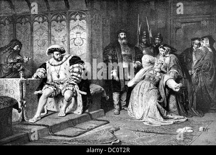 1500s Re di Inghilterra Enrico VIII raccontando Anne Boleyn regina consorte madre di Elisabetta I della sua triste sorte decapitato 1536 Foto Stock