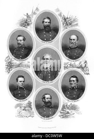 1800s 1860 RITRATTO GENERALE ROBERT E LEE E 6 ufficiali ASHBY INIZIO MOSBY HAMPTON PELHAM BEAUREGARD Foto Stock