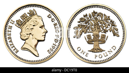 British pound coin, 1992. Dettagli taglio digitalmente lontano, con ombra Foto Stock