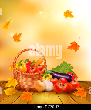 Autunno sfondo con verdure fresche nel cestello. Cibo sano. Illustrazione Vettoriale Foto Stock