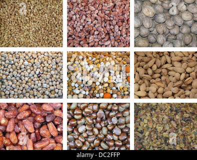 Collection of dried and mixed nuts Foto Stock