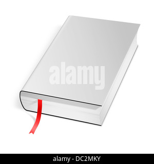 Libro bianco con coperchio rigido su bianco Foto Stock