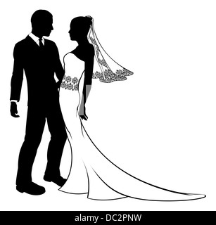 Sposa e lo sposo delle loro nozze, avente primo ballo o circa a baciare, con bellissimo abito da sposa con velo di pizzo e pattern. Foto Stock