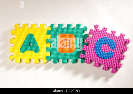 Lettere in schiuma interbloccanti: ABC Foto Stock