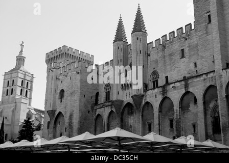 Immagine in bianco e nero, Palazzo dei Papi di Avignone, Provenza, Francia Foto Stock