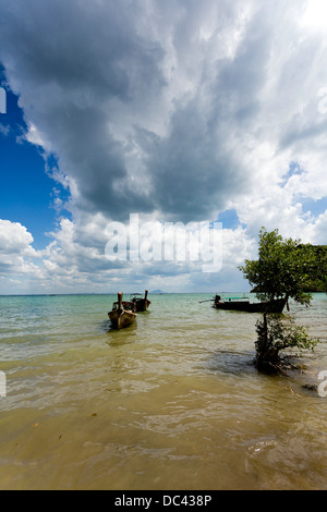 Traghetti tradizionali sul Railay Beach nella provincia di Krabi, Thailandia Foto Stock