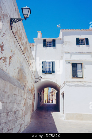 Street. Mahon, Minorca, Isole Baleari, Spagna. Foto Stock