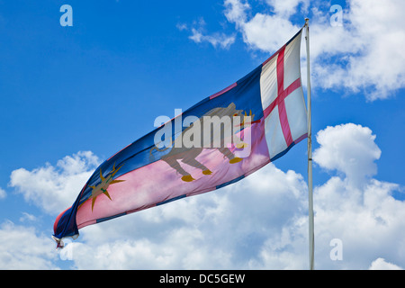 Banner standard di Richard III a Bosworth Battlefield Heritage Centre Leicestershire East Midlands England Regno Unito GB EU Europe Foto Stock