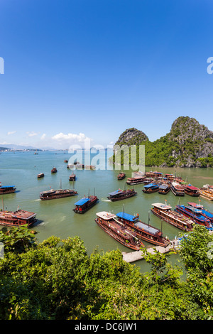 Giunche vietnamite sulla baia di Halong Foto Stock