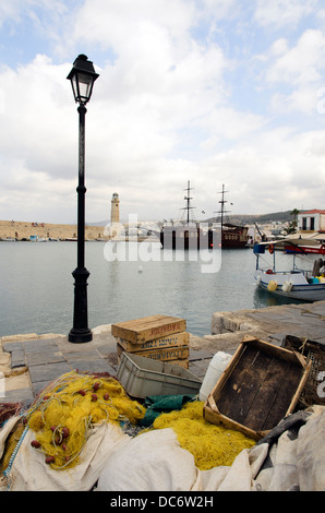 Faro del porto veneziano in Rethymnon - Crete, Grecia Foto Stock
