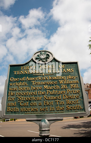 La Mississippi, Columbus. Casa d'infanzia di Pulitzer Prize-winning playwright, Tennessee Williams. Foto Stock