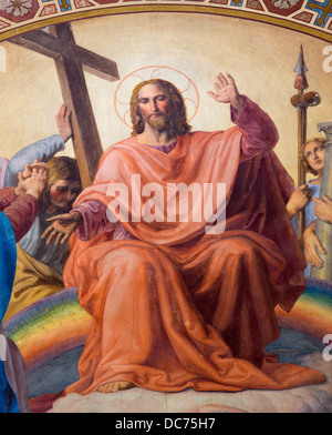 VIENNA - Luglio 27: Gesù Cristo. Dettaglio di affresco del Giudizio universale scena di Leopold Kupelwieser Foto Stock