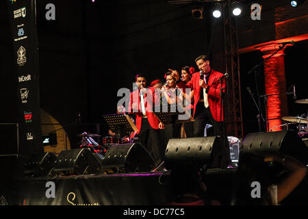 Senigallia, Italia. Il 9 agosto, 2013. Estate Jamboree 6° giorno [Festival Internazionale 60's revival Rock & Roll] i paladini in esecuzione al palco principale nel Foro Annonario, Senigallia, Italia il Ago 09, 2013. Credito: Valerio Agolino/Alamy Live News Foto Stock