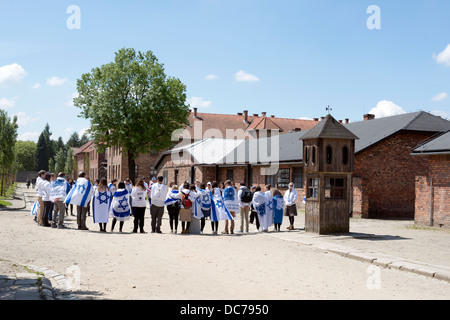 Giovani ebrei visite in gruppo il campo di concentramento di Oswiecim, Polonia il 26 maggio 2013. Foto Stock