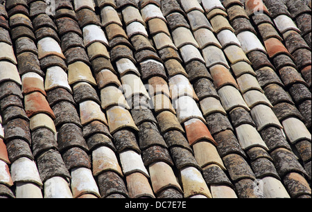 Mediterraneo vecchio tetto in tegole sul tetto di una casa vecchia Foto Stock