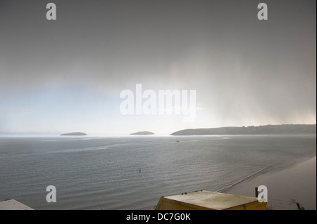 Abersoch,, Lleyn Peninsula Galles del nord : una improvvisa e inattesa tempesta di neve interrompe un glorioso il giorno di Capodanno Foto Stock