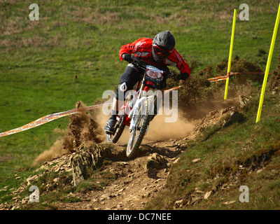 Mountain biker sulla pista polverosa Foto Stock