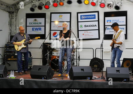 Worm, Germania. 11 agosto 2013. Il blues band ottenere il gatto è raffigurato sul palcoscenico del Jazz e gioia festival 2013 in Worms. Il blues band ottenere il gatto eseguita dal vivo presso il Jazz & Gioia 2013 Festival di Worms, Germania. Credito: Michael Debets/Alamy Live News Foto Stock