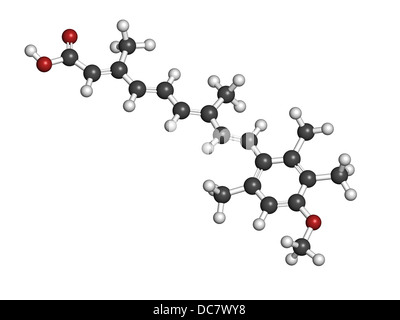 Acitretina psoriasi farmaco, struttura chimica. Gli atomi sono rappresentati come sfere convenzionale con codifica a colori Foto Stock