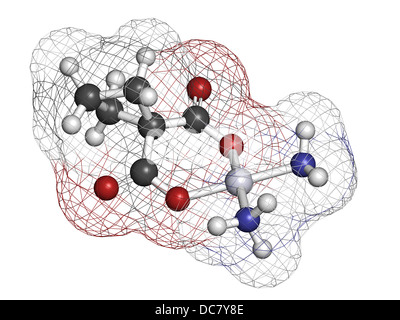 Carboplatino chemioterapia cancro farmaco, struttura chimica. Gli atomi sono rappresentati come sfere convenzionale con codifica a colori Foto Stock