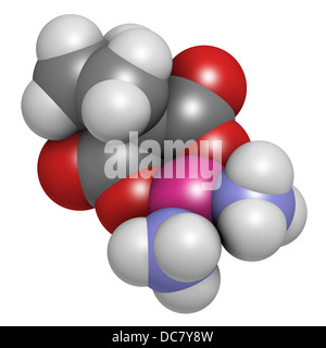 Carboplatino chemioterapia cancro farmaco, struttura chimica. Gli atomi sono rappresentati come sfere convenzionale con codifica a colori Foto Stock