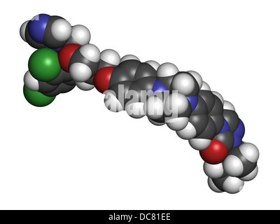 Itraconazolo farmaco antimicotico triazolico (classe), struttura chimica. Gli atomi sono rappresentati come sfere con colore convenzionale Foto Stock